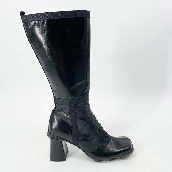 Vintage Miu Miu Black Leather Bubble Sole Square Toe Block Heel Boots IT 37.5 - Picture 2 of 15